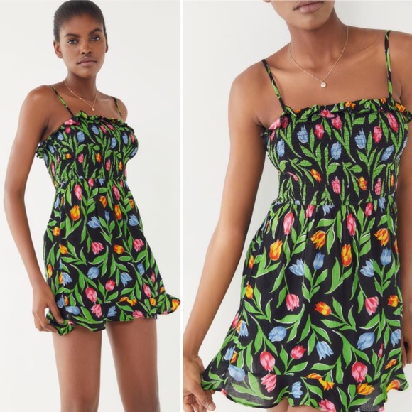 Urban Outfitters Sabrina Gauze Smocked Mini Dress - Picture 3 of 13